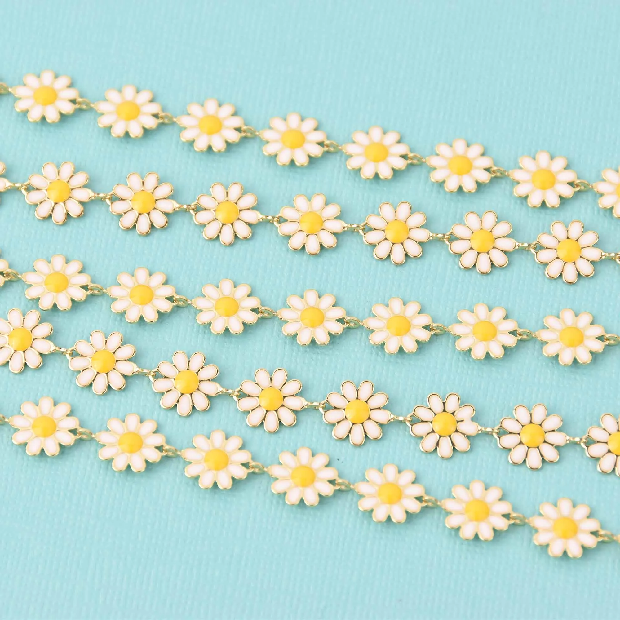 1 yard Gold Daisy Chain, White Enamel Flowers, Anklet Chain, Bracelet Chain, fch1301a