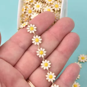 1 yard Gold Daisy Chain, White Enamel Flowers, Anklet Chain, Bracelet Chain, fch1301a