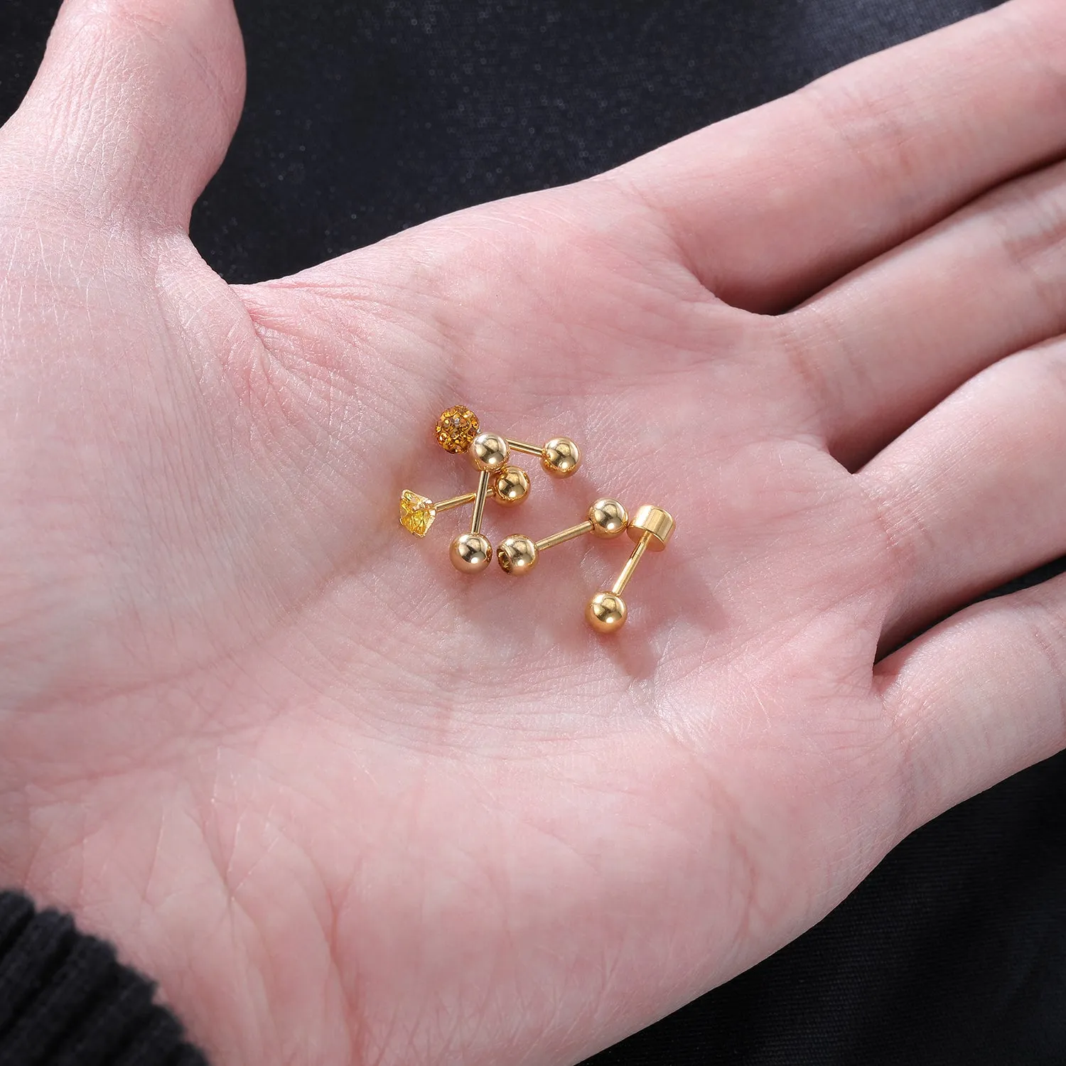 10Pcs/Set 18g Ball Crystal Stud Earring Gold Ear Stud-Economic Set
