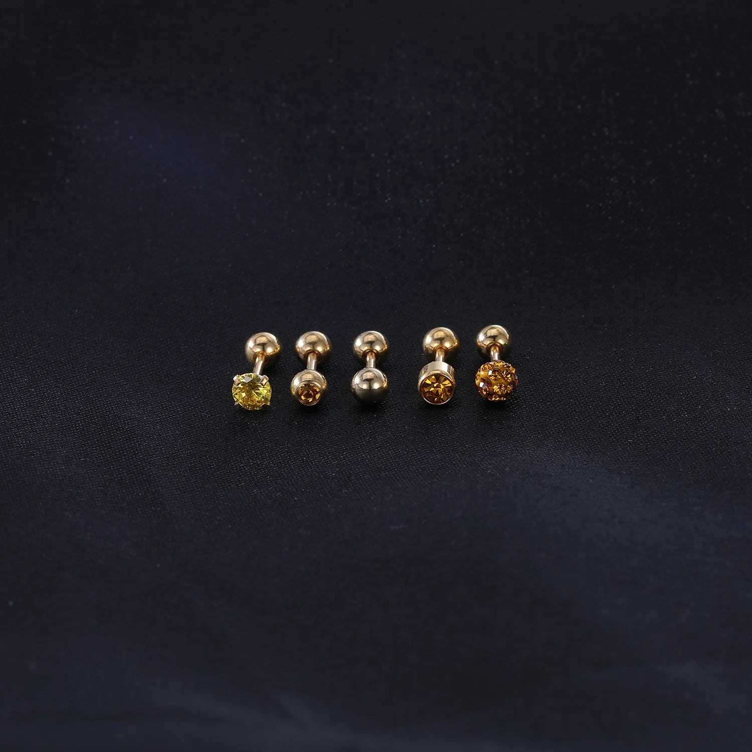 10Pcs/Set 18g Ball Crystal Stud Earring Gold Ear Stud-Economic Set
