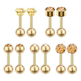 10Pcs/Set 18g Ball Crystal Stud Earring Gold Ear Stud-Economic Set