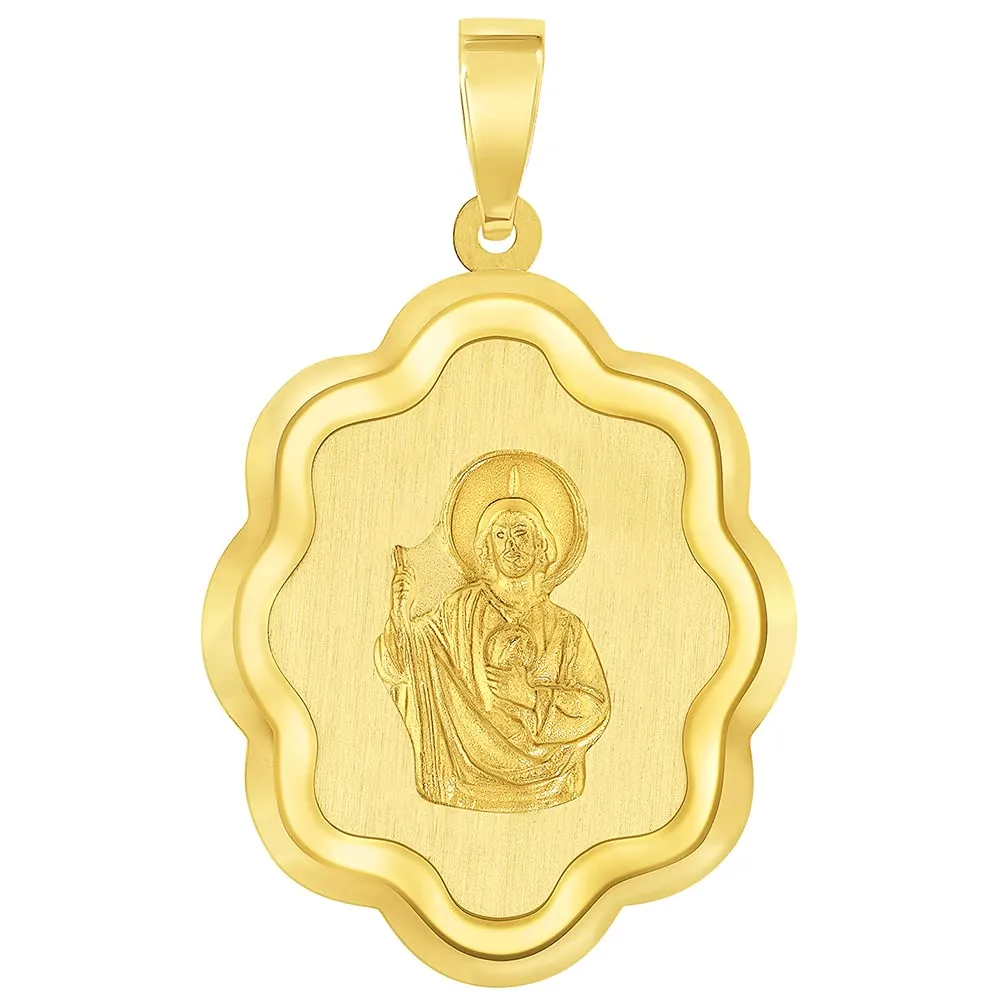 14k Yellow Gold Elegant Miraculous Medal of Saint Jude Thaddeus the Apostle Pendant Necklace
