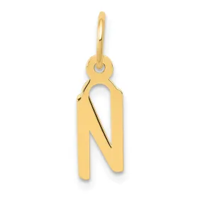 14k Yellow Gold Small Slanted Block Letter N Initial Pendant