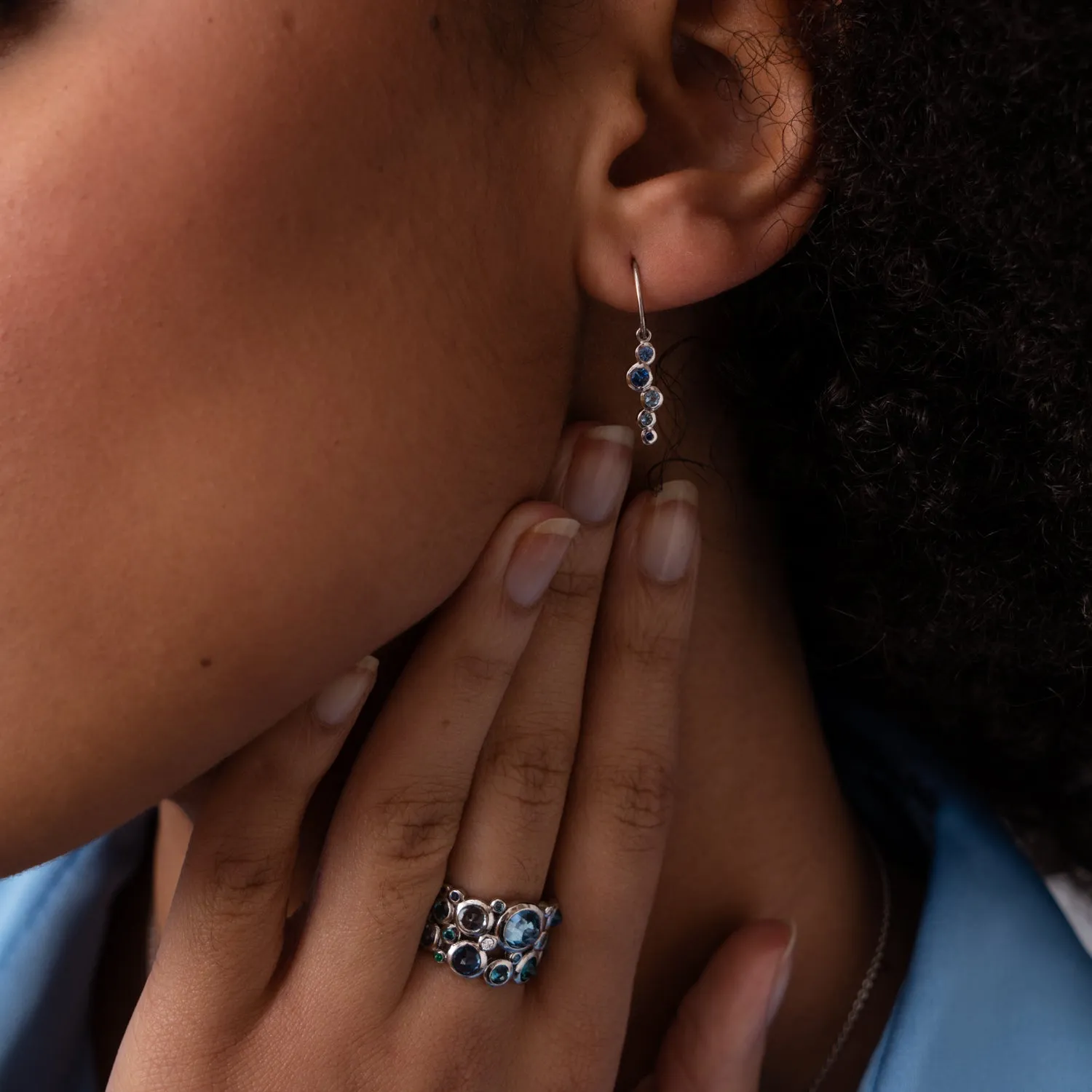 18k Blue Sapphire & Aquamarine Cascade Earrings