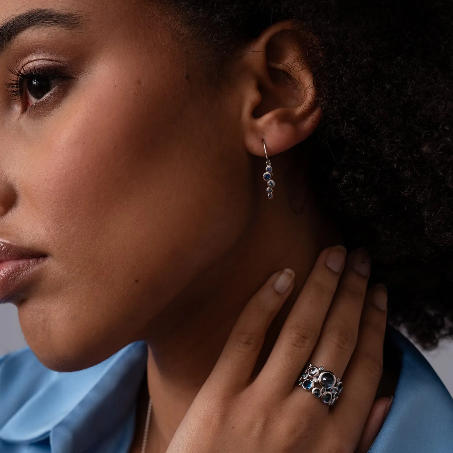 18k Blue Sapphire & Aquamarine Cascade Earrings