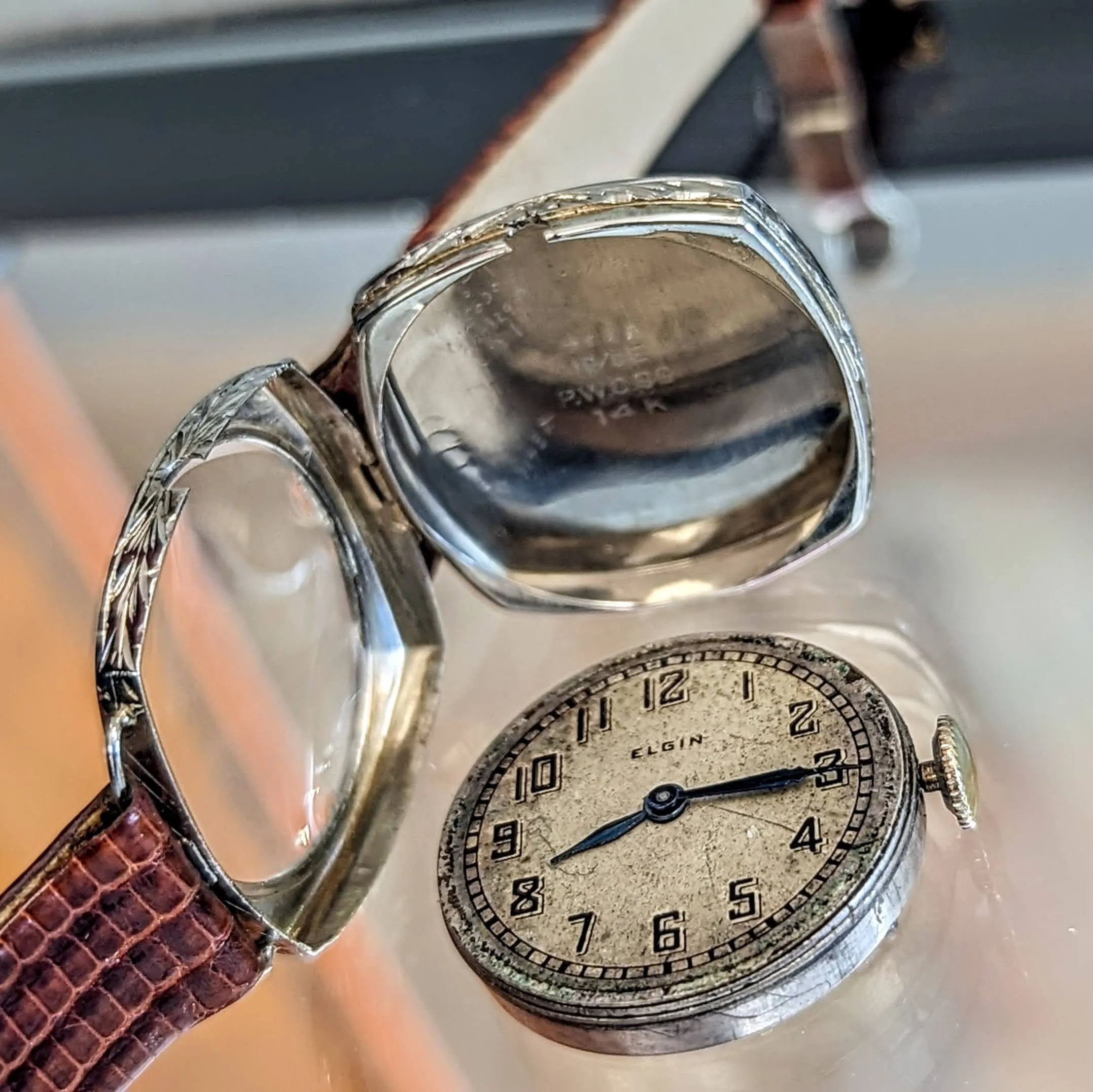 1923 Art Deco ELGIN Ladies Wristwatch 14K White GOLD Grade 447 Vintage Watch