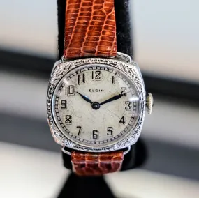 1923 Art Deco ELGIN Ladies Wristwatch 14K White GOLD Grade 447 Vintage Watch