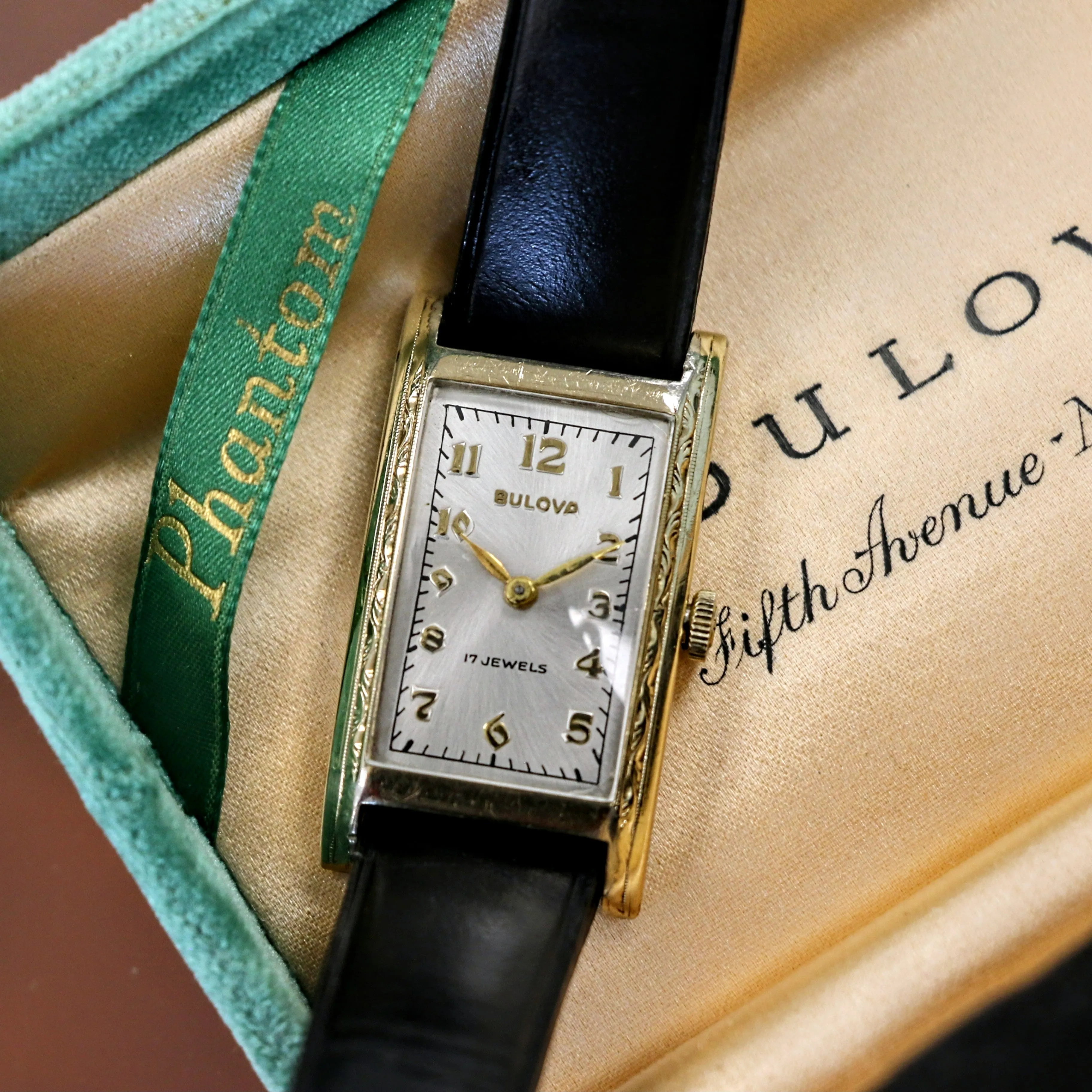 1936 BULOVA Phantom 17 Jewels Cal. 6AE Wristwatch Tank Case U.S.A. Watch 10K G.F. - In Box!