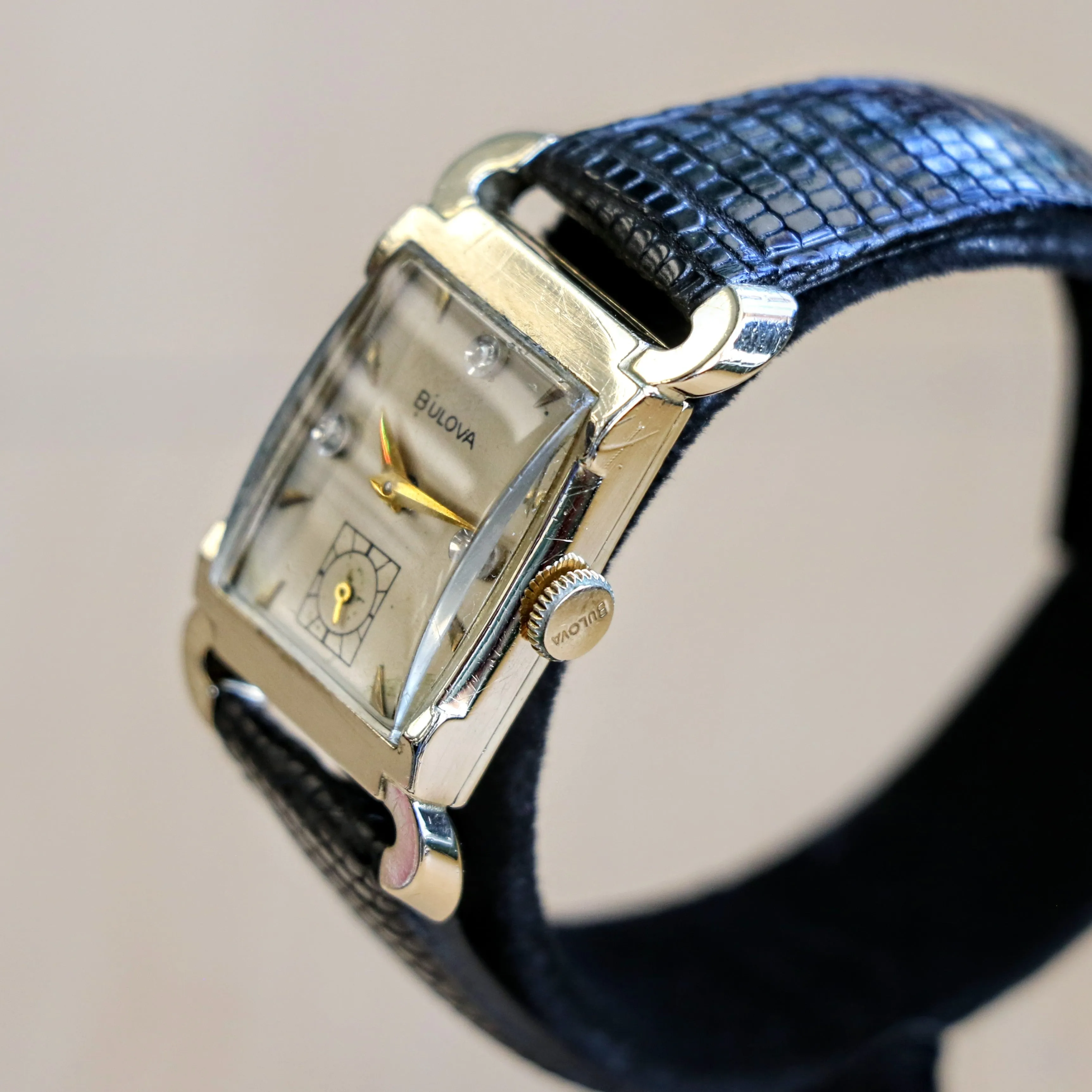 1955 BULOVA Watch Diamond Dial Fancy Tank Case & Lugs Cal. 8AC U.S.A. Wristwatch