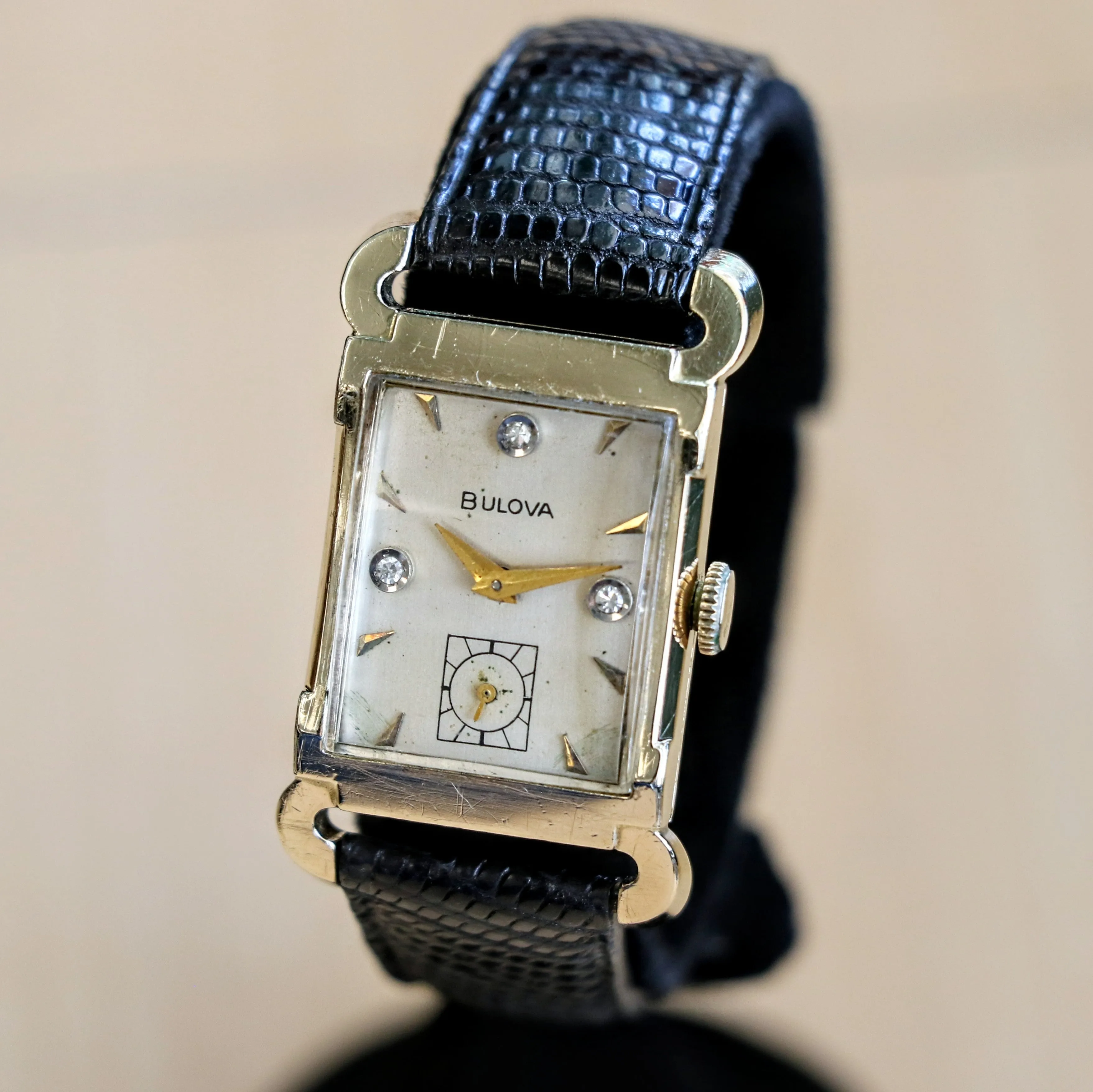 1955 BULOVA Watch Diamond Dial Fancy Tank Case & Lugs Cal. 8AC U.S.A. Wristwatch