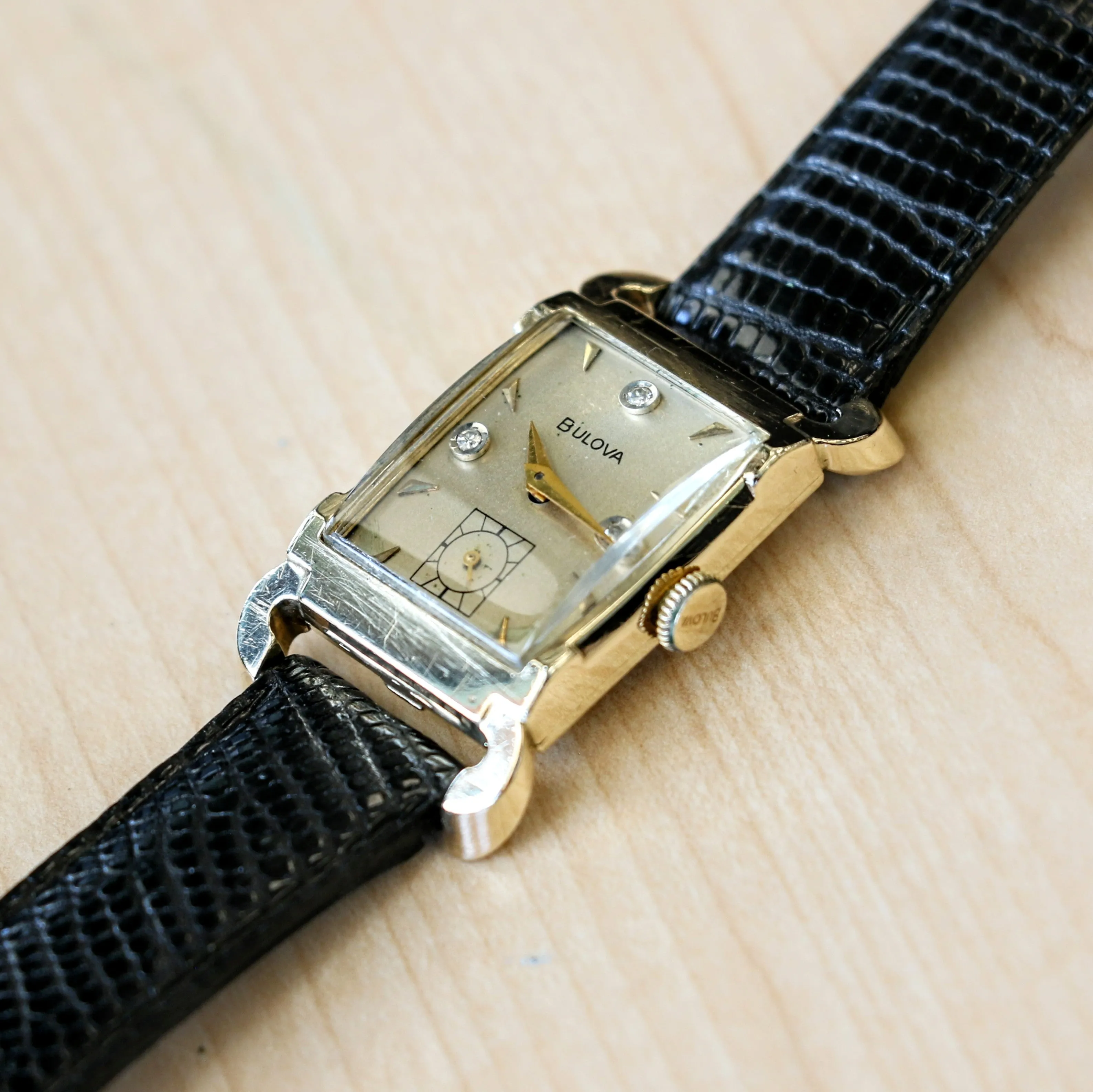 1955 BULOVA Watch Diamond Dial Fancy Tank Case & Lugs Cal. 8AC U.S.A. Wristwatch