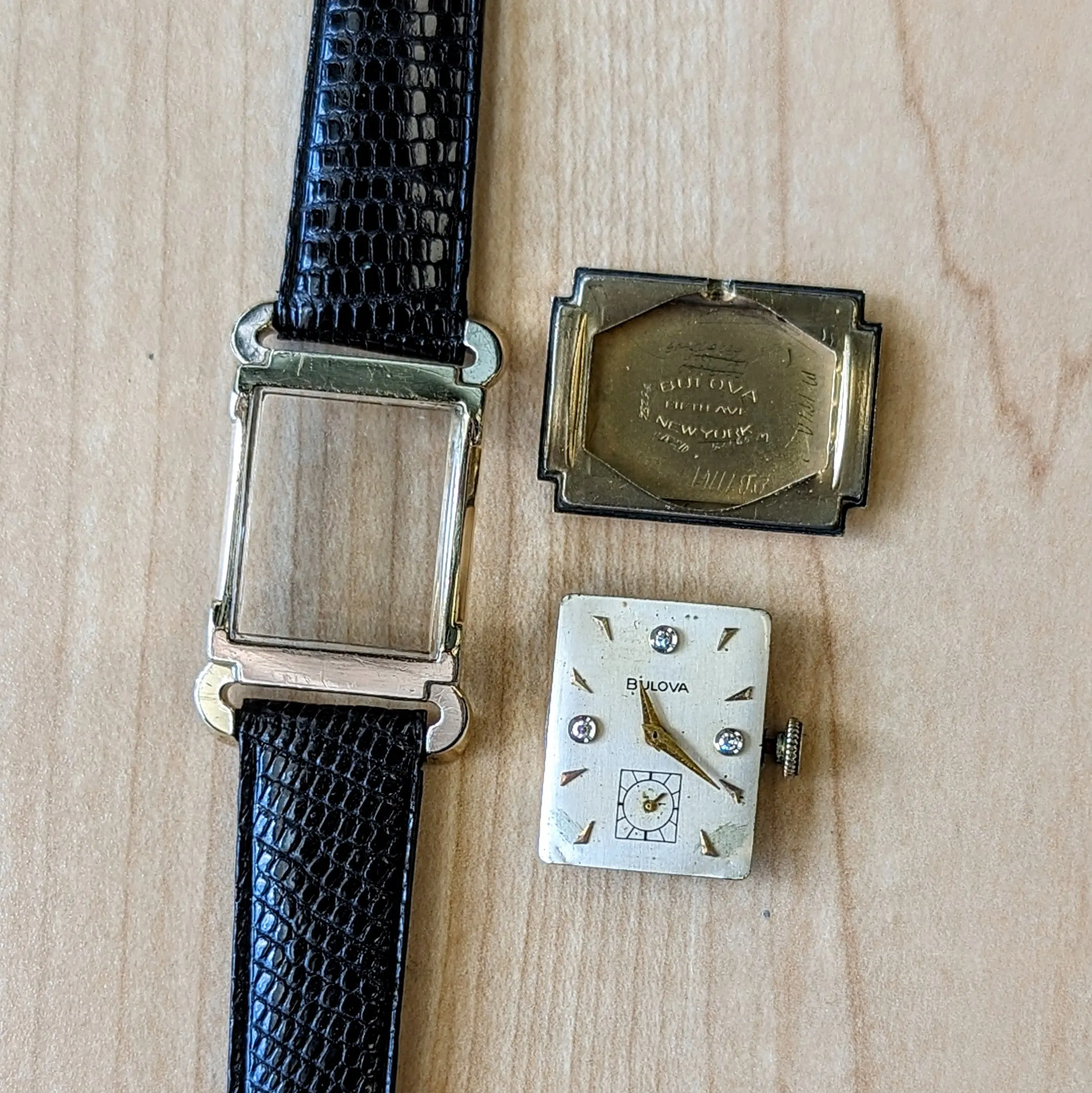 1955 BULOVA Watch Diamond Dial Fancy Tank Case & Lugs Cal. 8AC U.S.A. Wristwatch