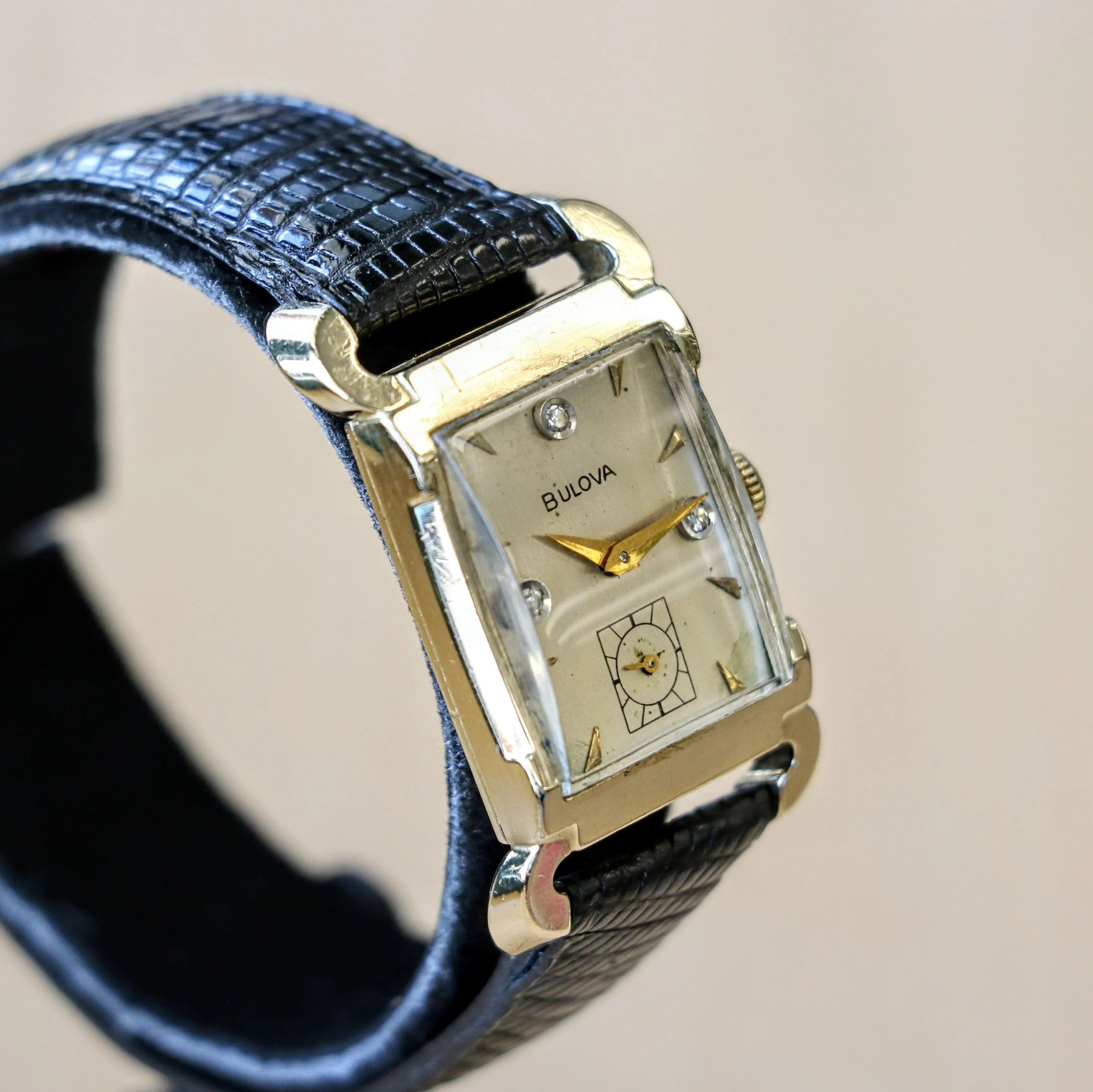 1955 BULOVA Watch Diamond Dial Fancy Tank Case & Lugs Cal. 8AC U.S.A. Wristwatch