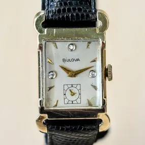 1955 BULOVA Watch Diamond Dial Fancy Tank Case & Lugs Cal. 8AC U.S.A. Wristwatch