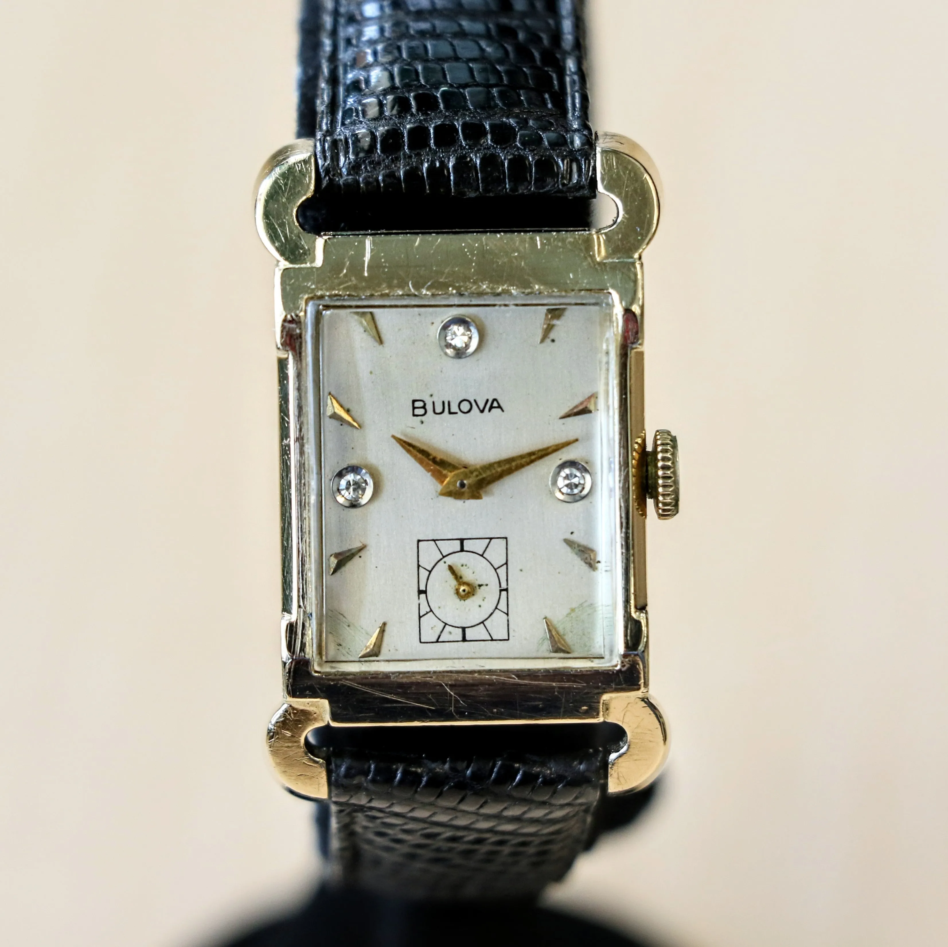 1955 BULOVA Watch Diamond Dial Fancy Tank Case & Lugs Cal. 8AC U.S.A. Wristwatch