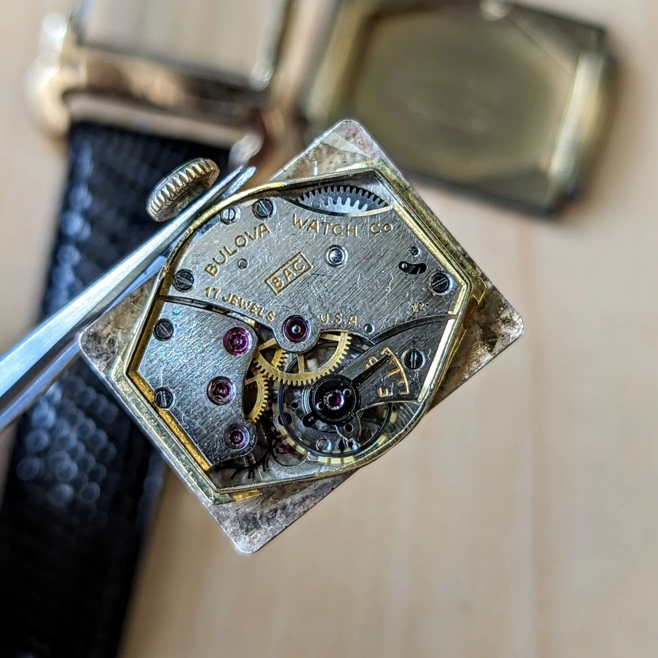 1955 BULOVA Watch Diamond Dial Fancy Tank Case & Lugs Cal. 8AC U.S.A. Wristwatch