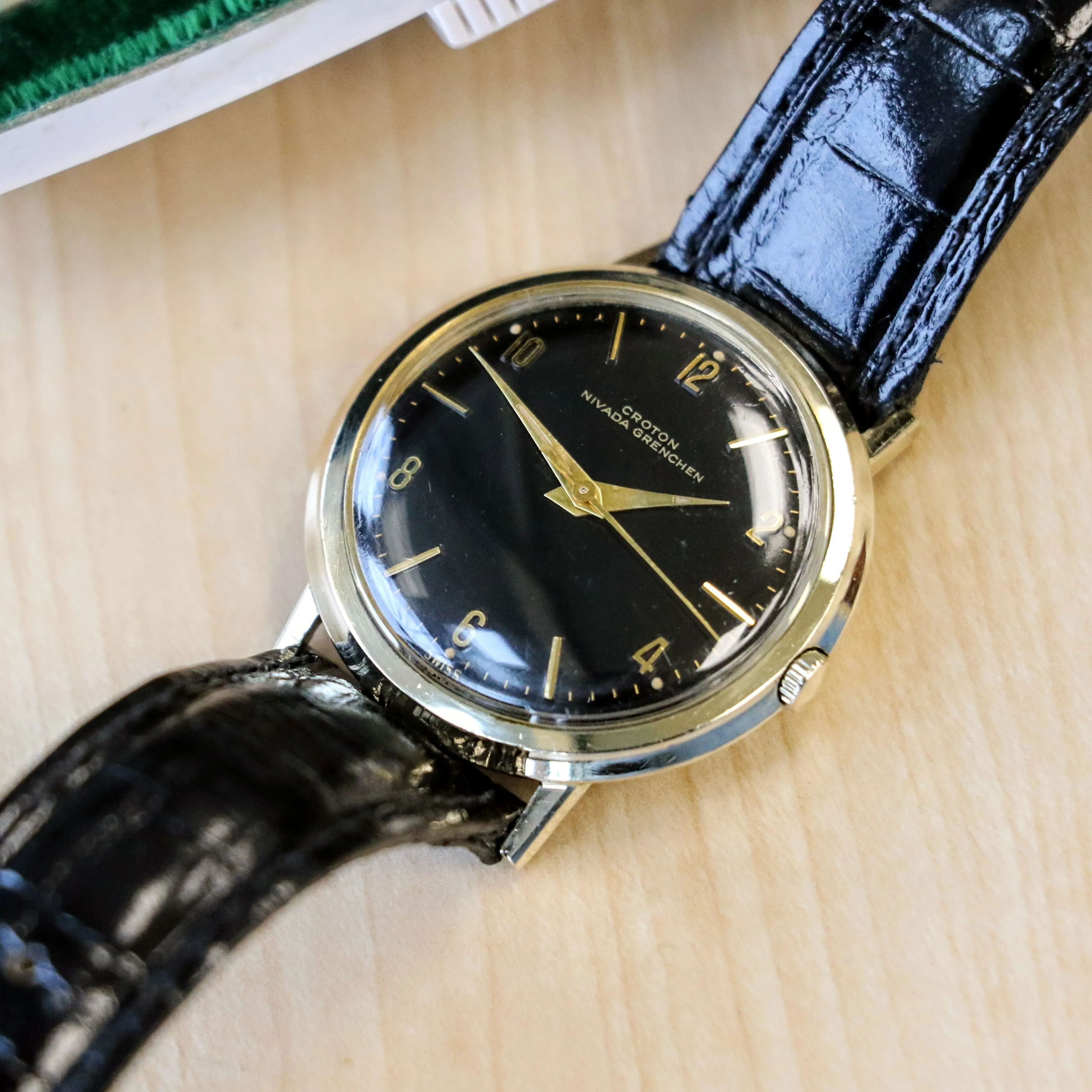 1960s CROTON Nivada Grenchen Aquamatic Watch 17 Jewels Vintage Automatic Wristwatch 10K GF