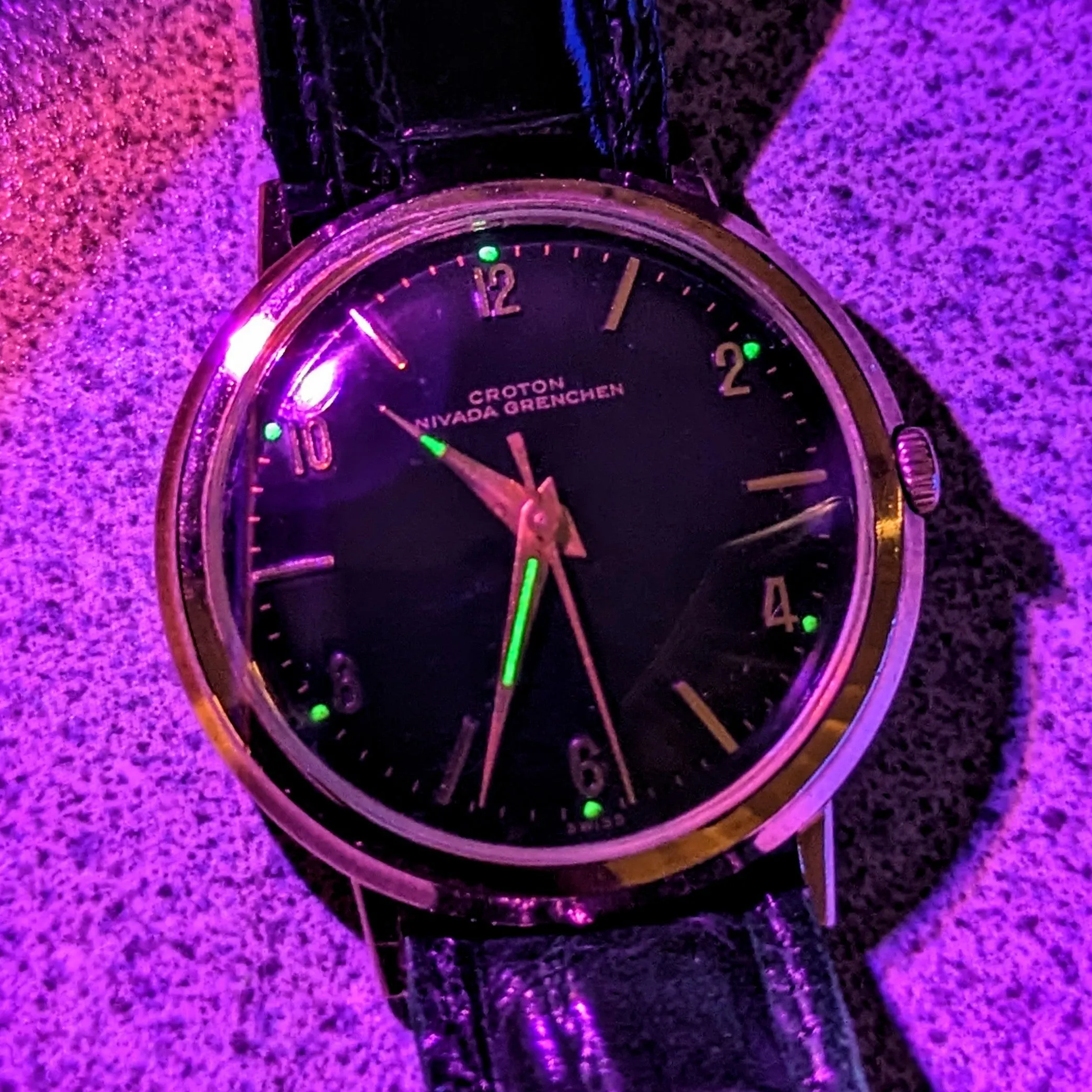 1960s CROTON Nivada Grenchen Aquamatic Watch 17 Jewels Vintage Automatic Wristwatch 10K GF