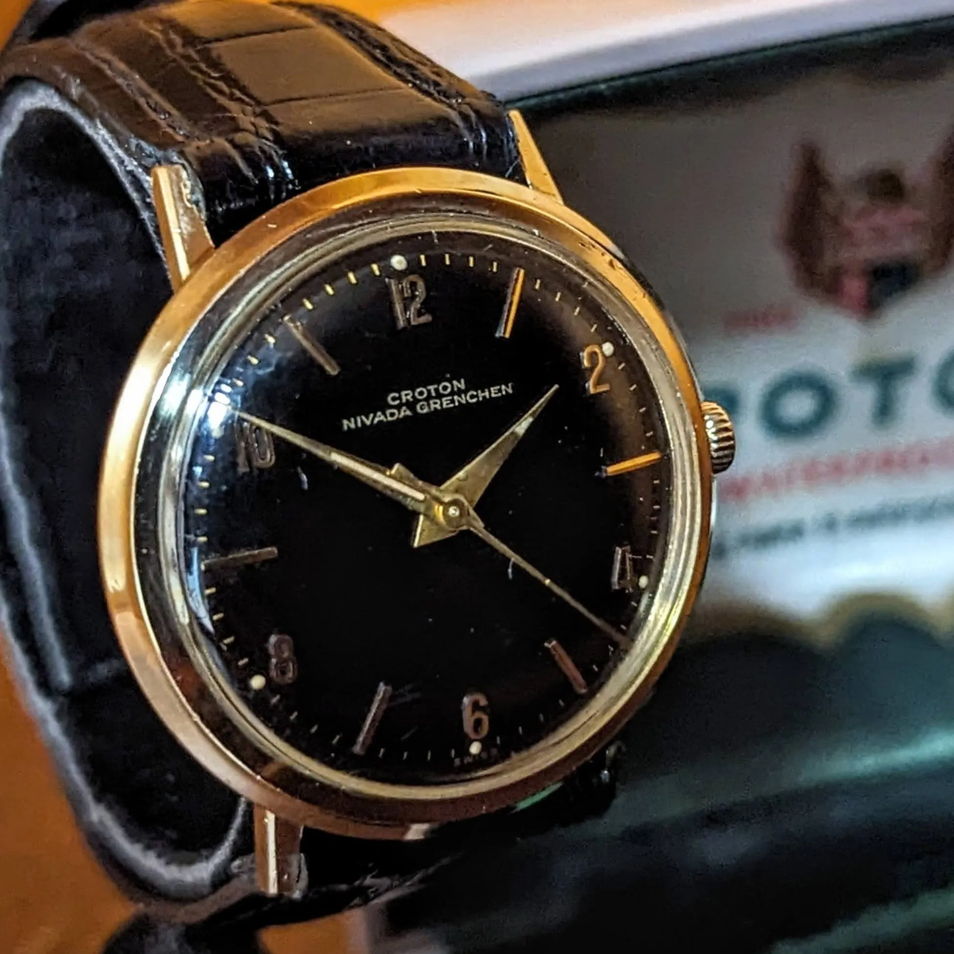 1960s CROTON Nivada Grenchen Aquamatic Watch 17 Jewels Vintage Automatic Wristwatch 10K GF