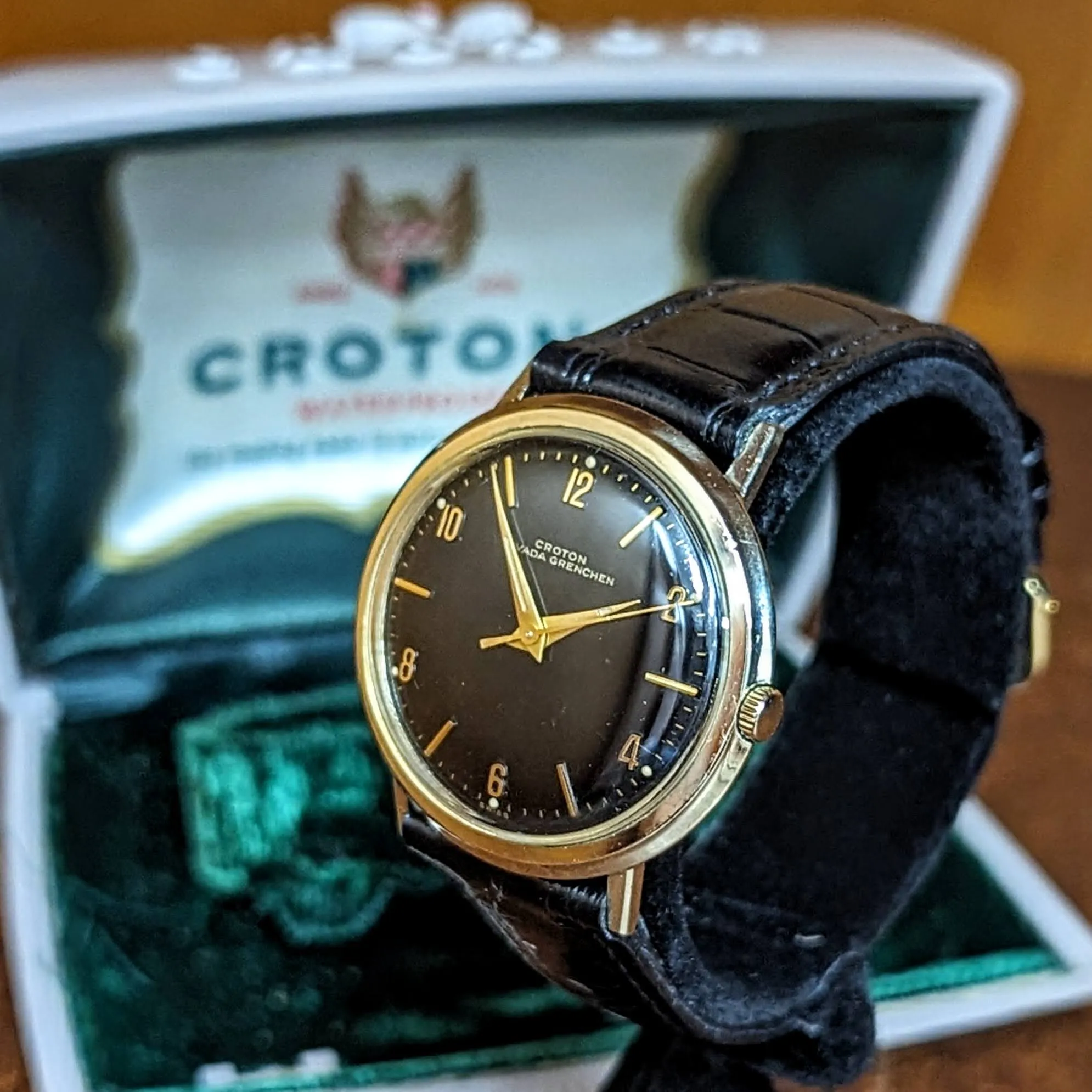 1960s CROTON Nivada Grenchen Aquamatic Watch 17 Jewels Vintage Automatic Wristwatch 10K GF
