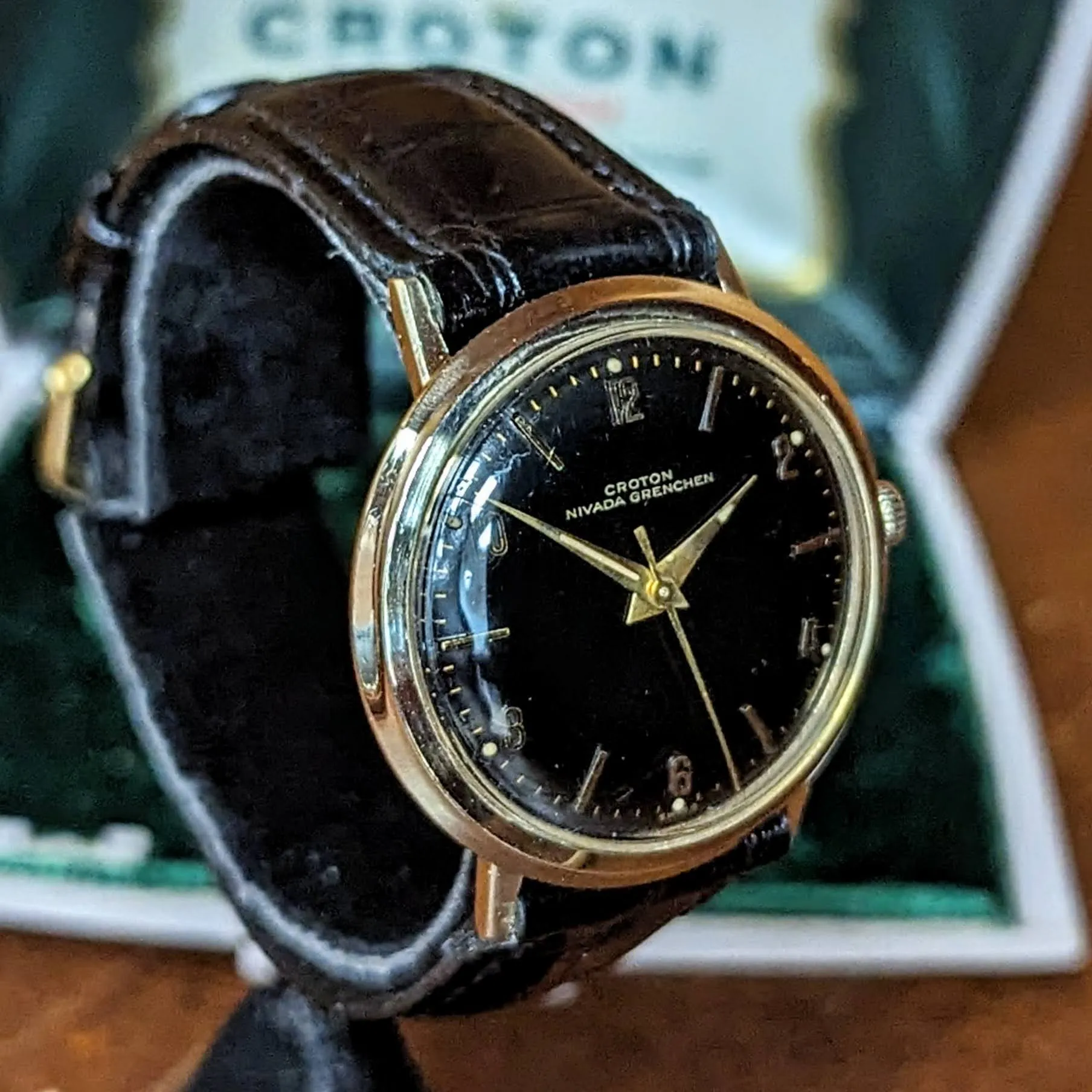 1960s CROTON Nivada Grenchen Aquamatic Watch 17 Jewels Vintage Automatic Wristwatch 10K GF