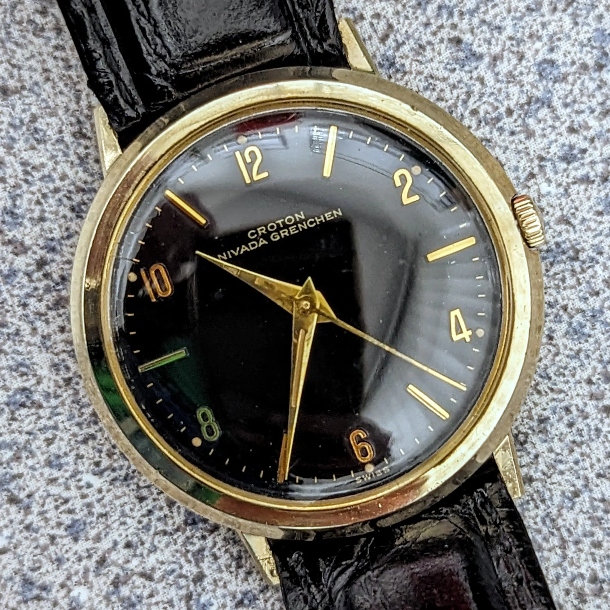 1960s CROTON Nivada Grenchen Aquamatic Watch 17 Jewels Vintage Automatic Wristwatch 10K GF