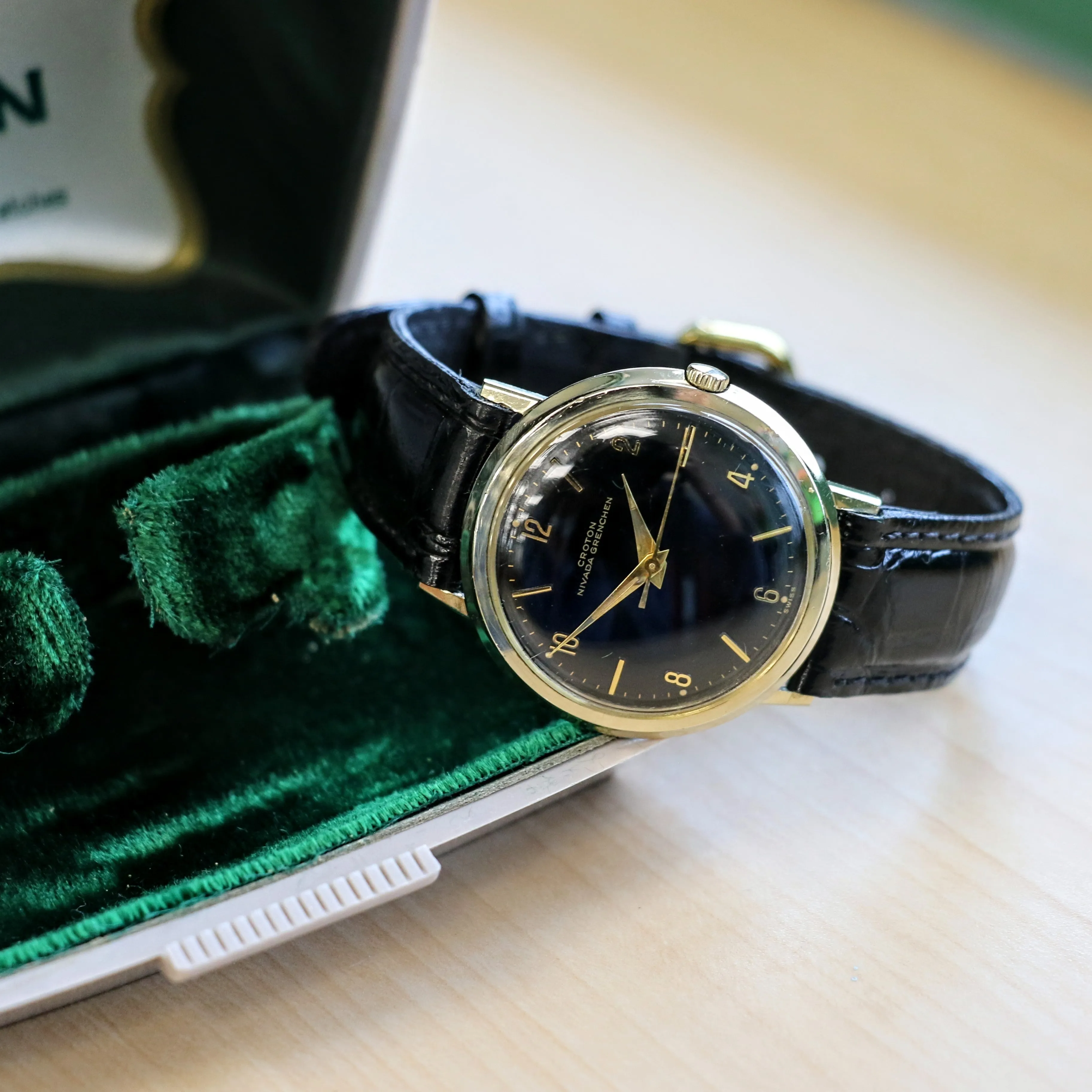 1960s CROTON Nivada Grenchen Aquamatic Watch 17 Jewels Vintage Automatic Wristwatch 10K GF
