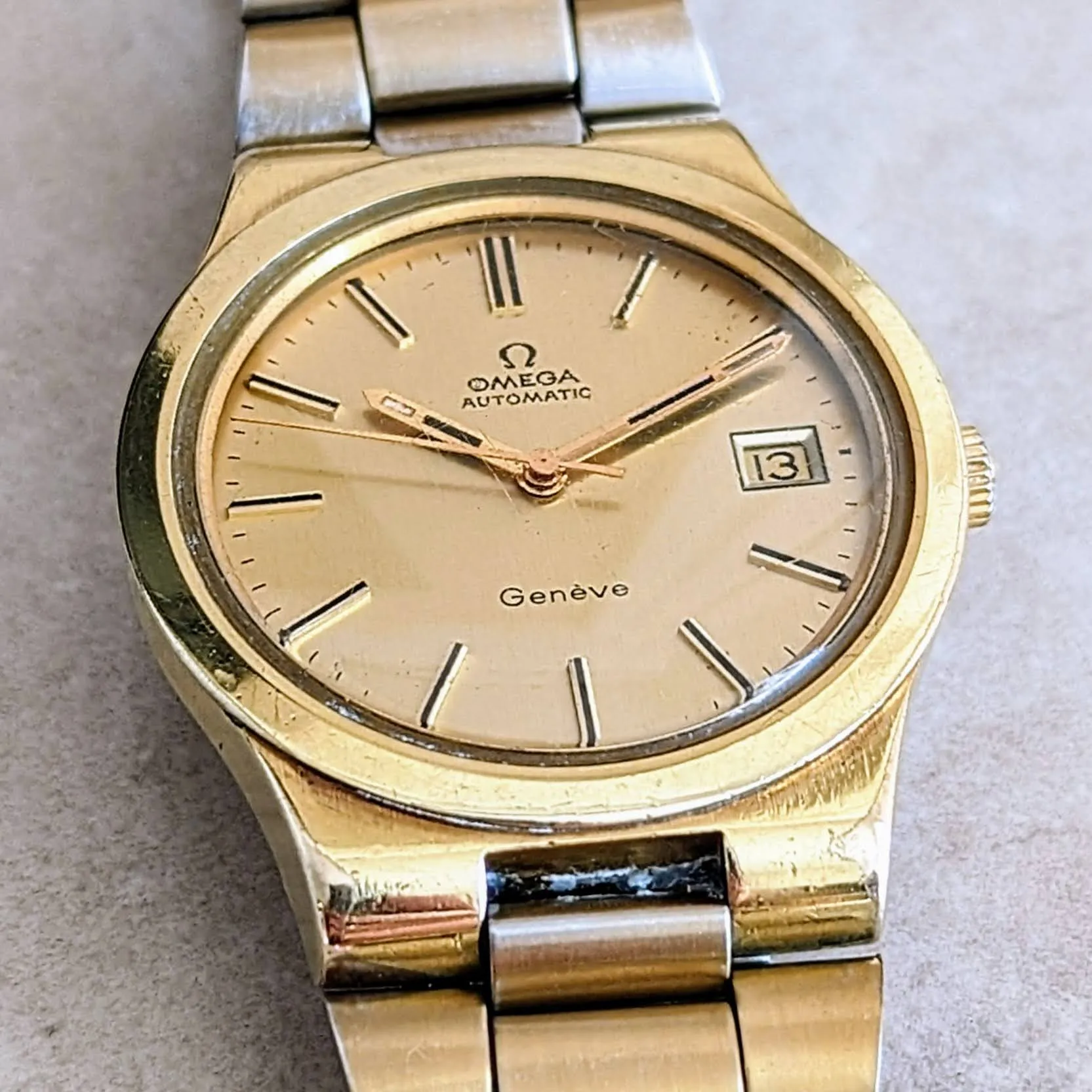 1974 OMEGA Geneve Automatic Watch Cal. 1012 Date Indicator 36mm Vtg Wristwatch