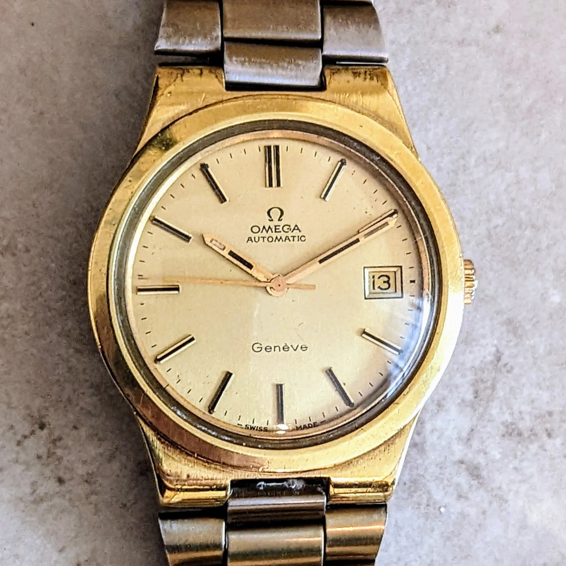 1974 OMEGA Geneve Automatic Watch Cal. 1012 Date Indicator 36mm Vtg Wristwatch