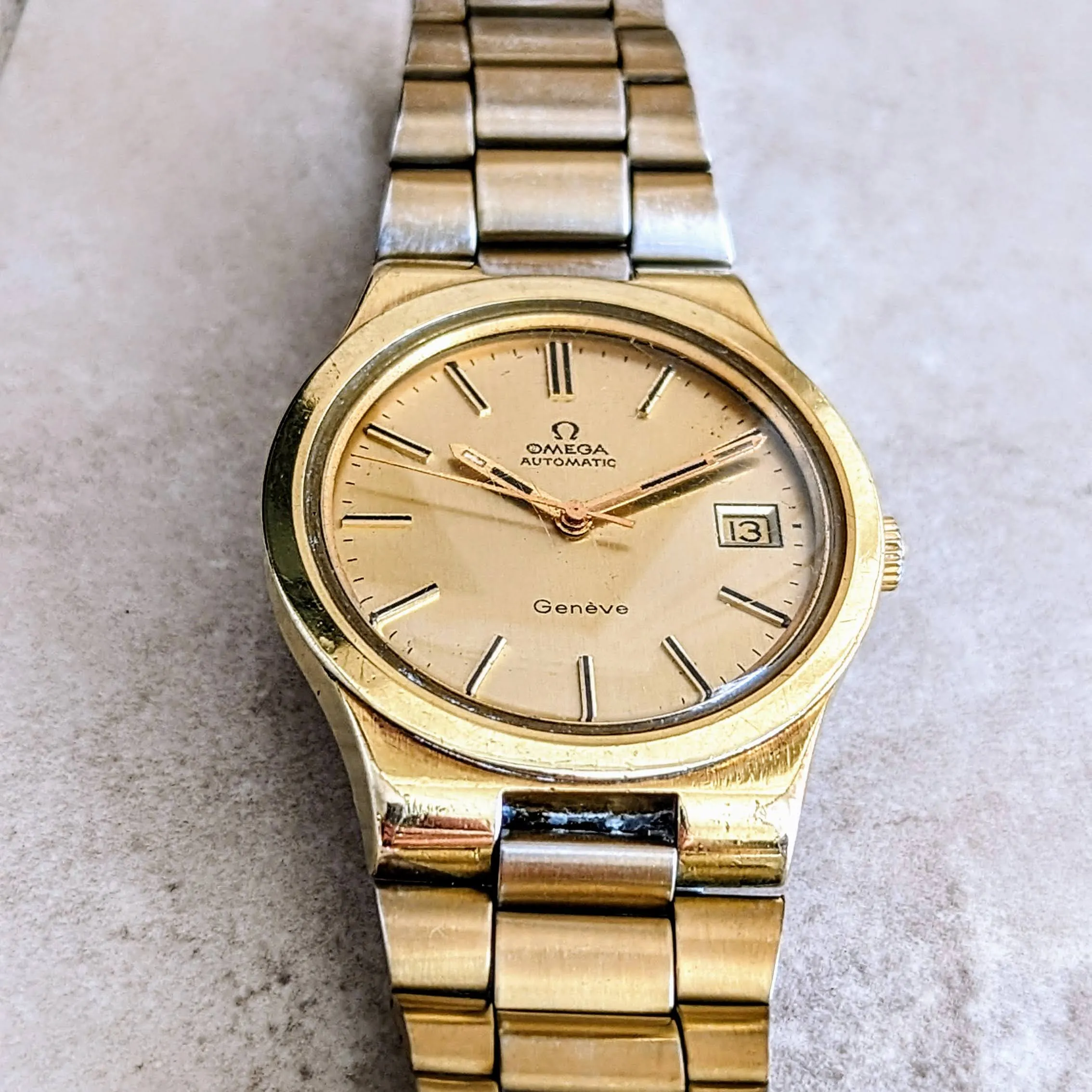 1974 OMEGA Geneve Automatic Watch Cal. 1012 Date Indicator 36mm Vtg Wristwatch
