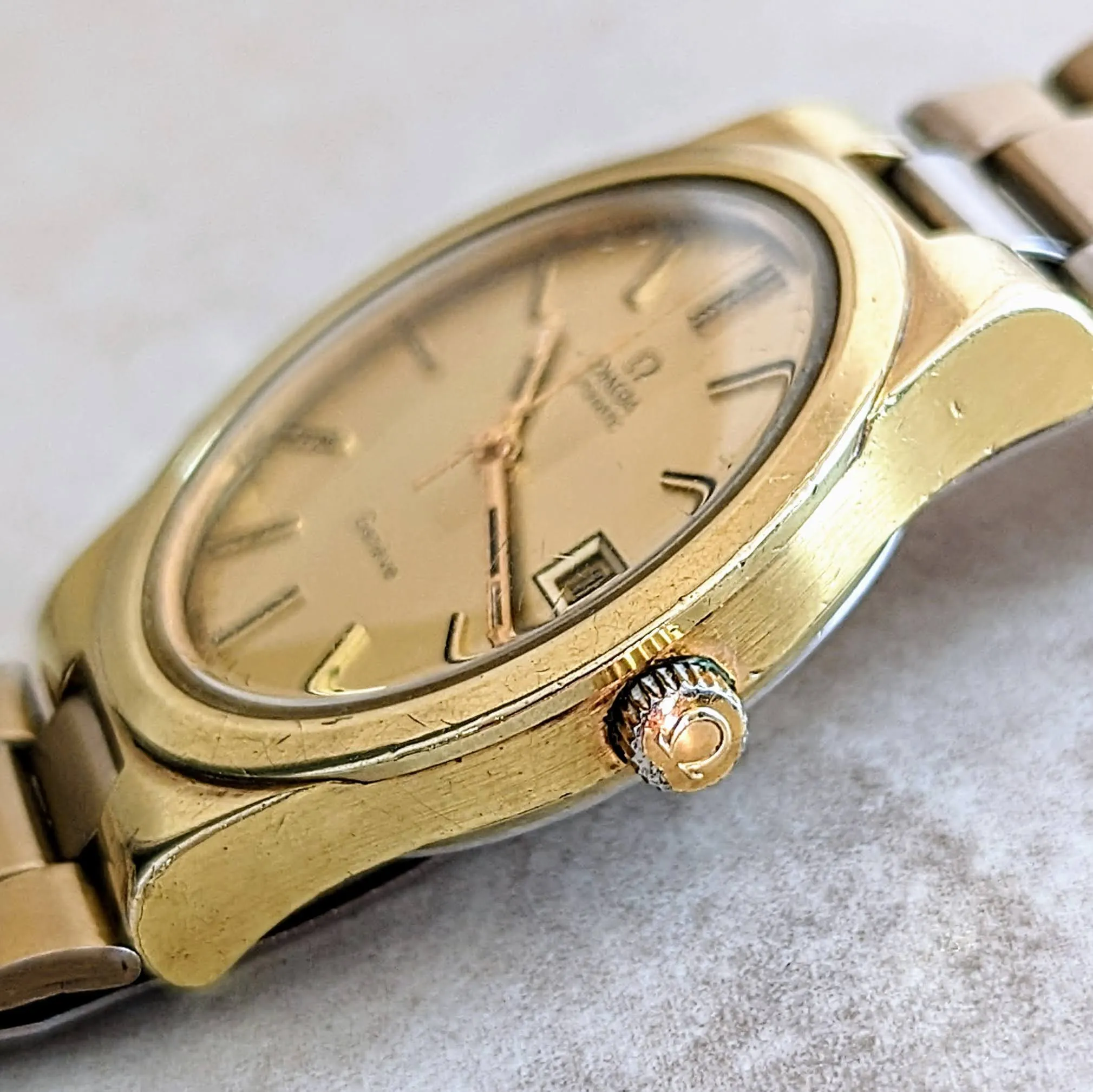 1974 OMEGA Geneve Automatic Watch Cal. 1012 Date Indicator 36mm Vtg Wristwatch