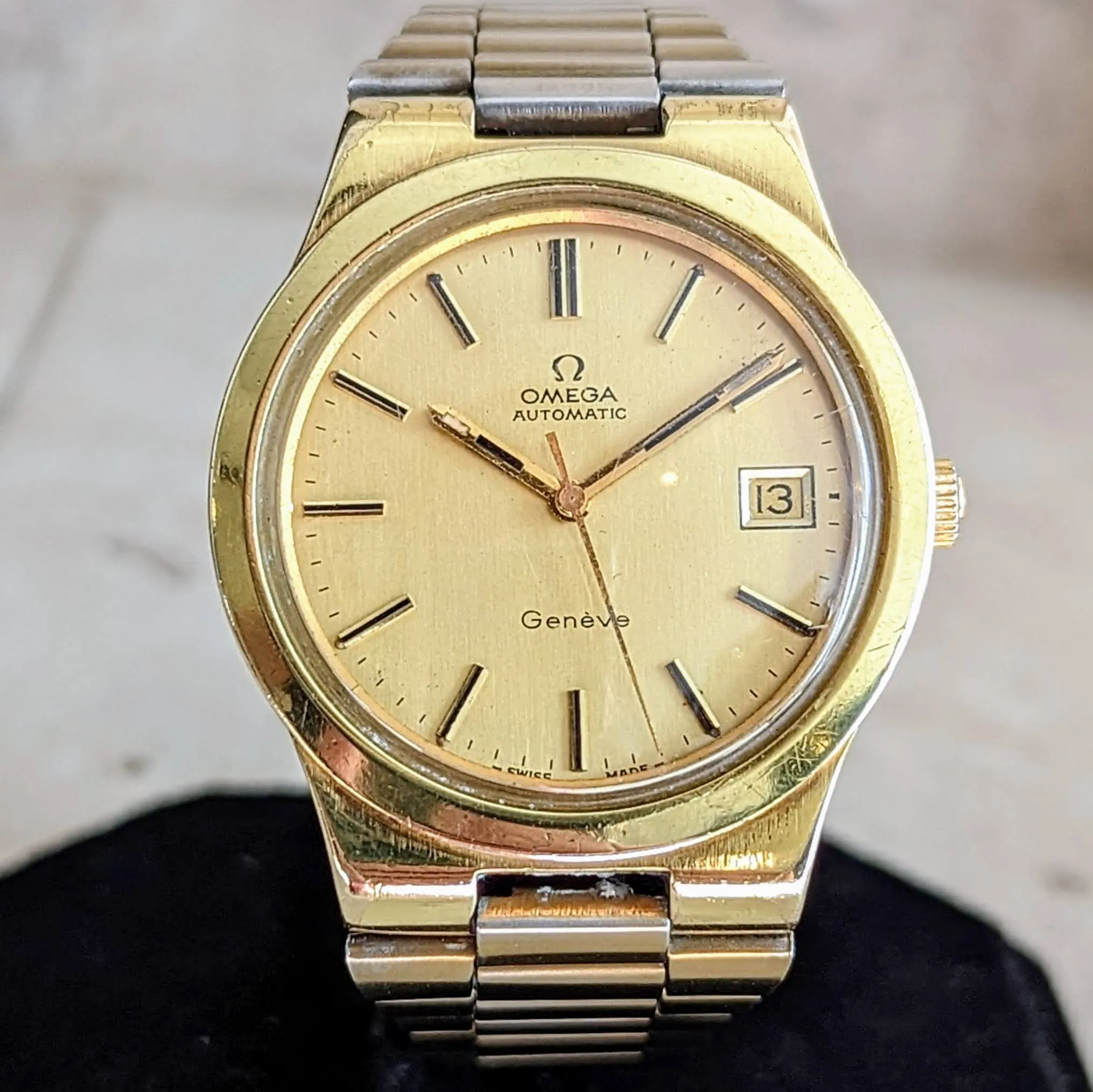 1974 OMEGA Geneve Automatic Watch Cal. 1012 Date Indicator 36mm Vtg Wristwatch