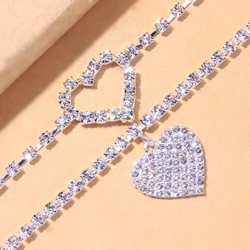 2Pcs/Set Bohemian Women Rhinestone Heart Anklets