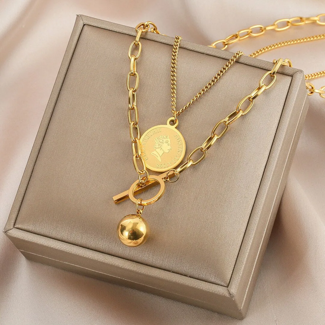 316L Stainless Steel Double Layer Head Portrait Pendant Necklace