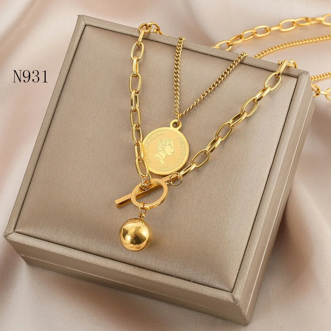 316L Stainless Steel Double Layer Head Portrait Pendant Necklace