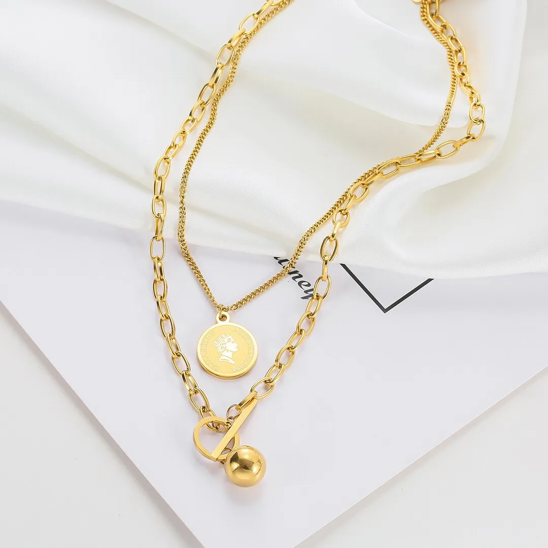 316L Stainless Steel Double Layer Head Portrait Pendant Necklace