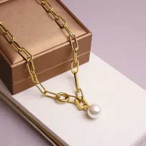 316L Stainless Steel Elegant Round Freshwater Pearl Pendant Chain For Women