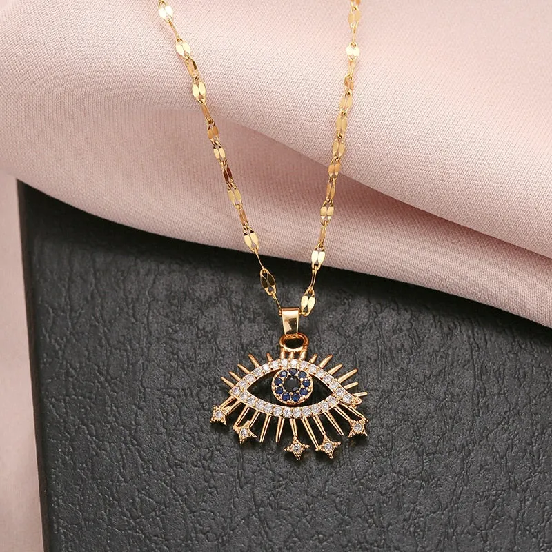 316L Stainless Steel Evil Eye Zircon Necklace For Women