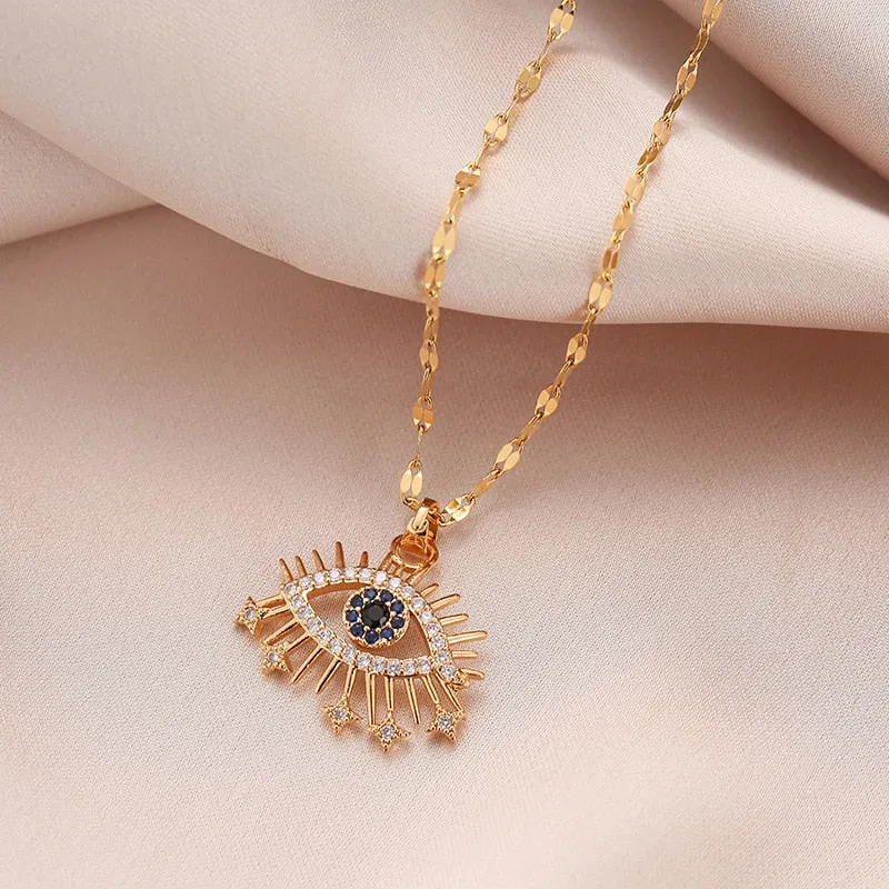 316L Stainless Steel Evil Eye Zircon Necklace For Women