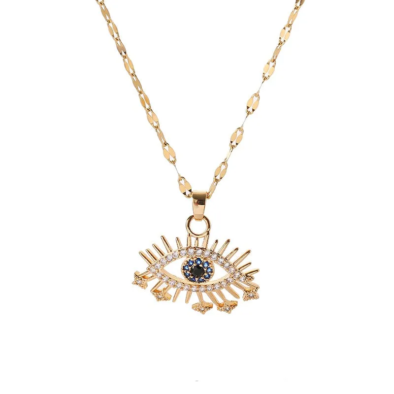 316L Stainless Steel Evil Eye Zircon Necklace For Women