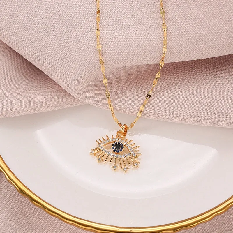 316L Stainless Steel Evil Eye Zircon Necklace For Women