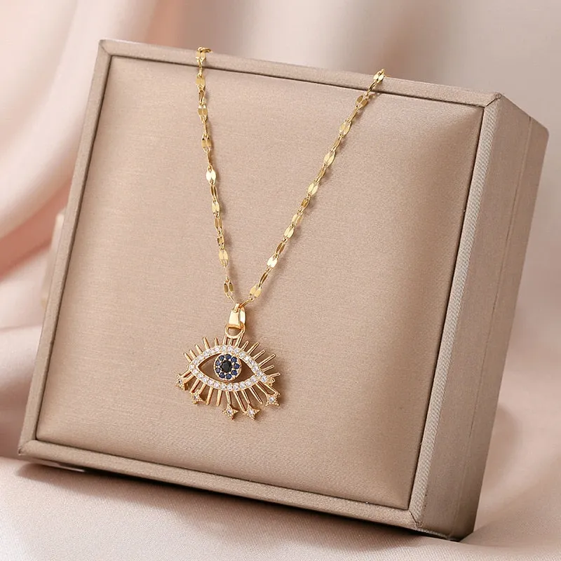 316L Stainless Steel Evil Eye Zircon Necklace For Women