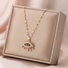 316L Stainless Steel Evil Eye Zircon Necklace For Women