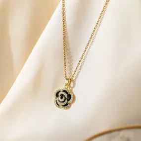 316L Stainless Steel French Elegant Rose Flower Pendant Ladies Necklace