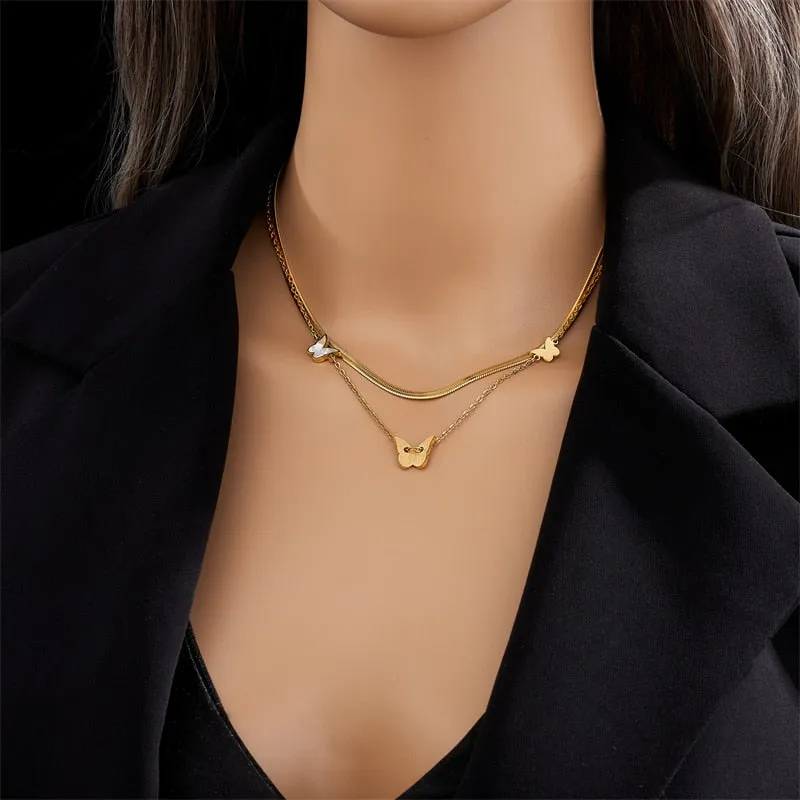 316L Stainless Steel Frosted Butterfly Pendant Necklace For Women