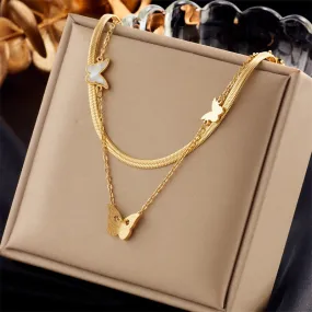 316L Stainless Steel Frosted Butterfly Pendant Necklace For Women