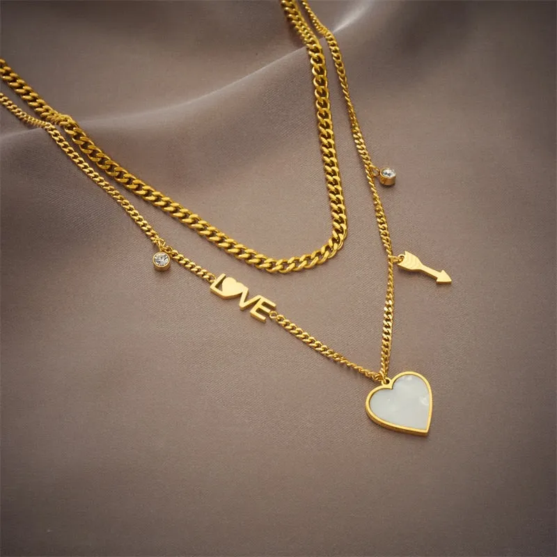 316L Stainless Steel Love Arrow Heart Pendant Necklace For Women