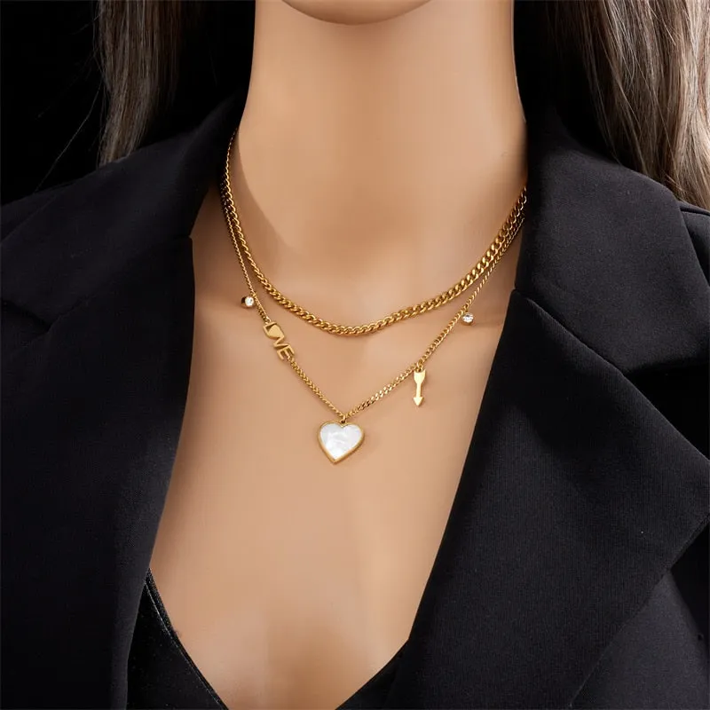 316L Stainless Steel Love Arrow Heart Pendant Necklace For Women