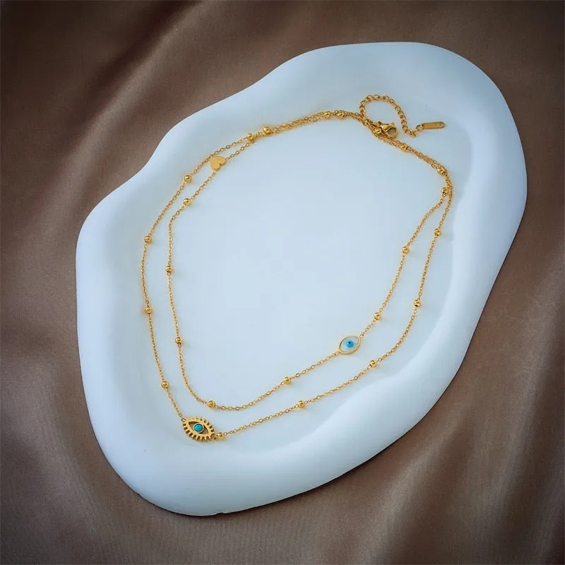 316L Stainless Steel Multilayer 2in1 Eye Pendant Necklace For Women