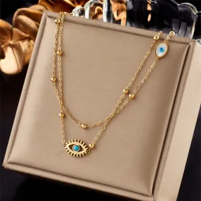 316L Stainless Steel Multilayer 2in1 Eye Pendant Necklace For Women